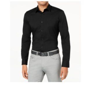 Calvin Klein Men's Stretch Cotton Button Up Shirt, Rich Black, Size Small